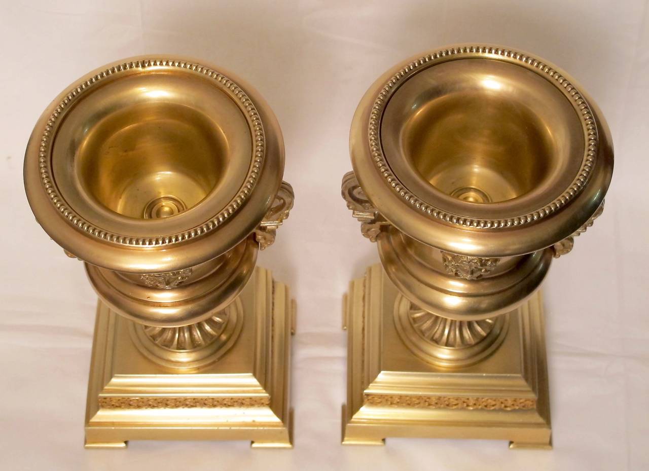 19th Century Pair of French Brass Potpourri Garniture Urns