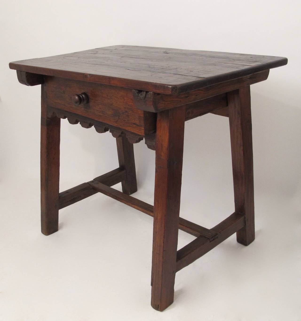Mesquite and Pine side table with a single drawer. Mexico, late 19th century.
