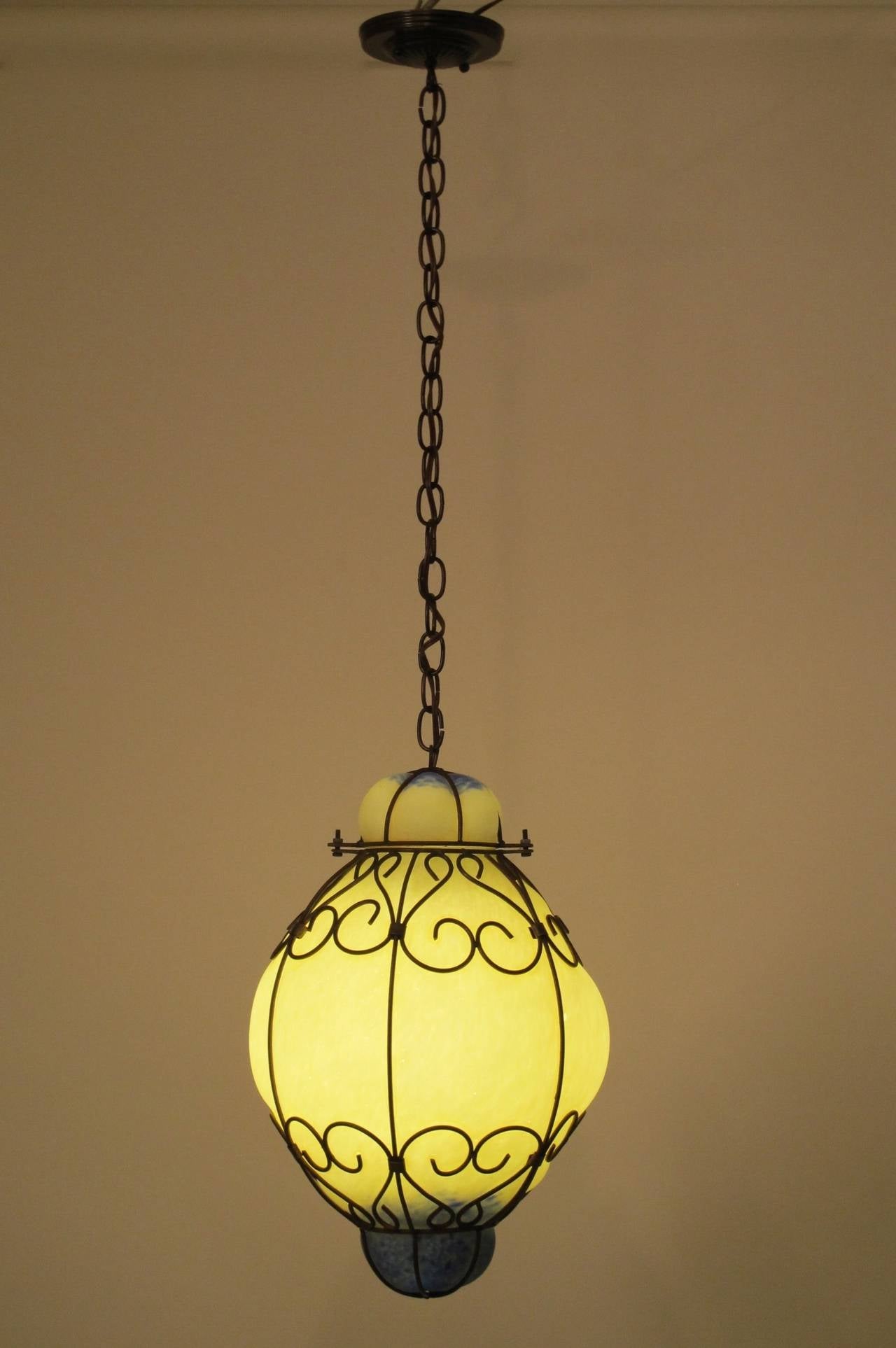 Mid-Century Modern Mid Century Murano Glass Pendant Lantern Light Fixture For Sale