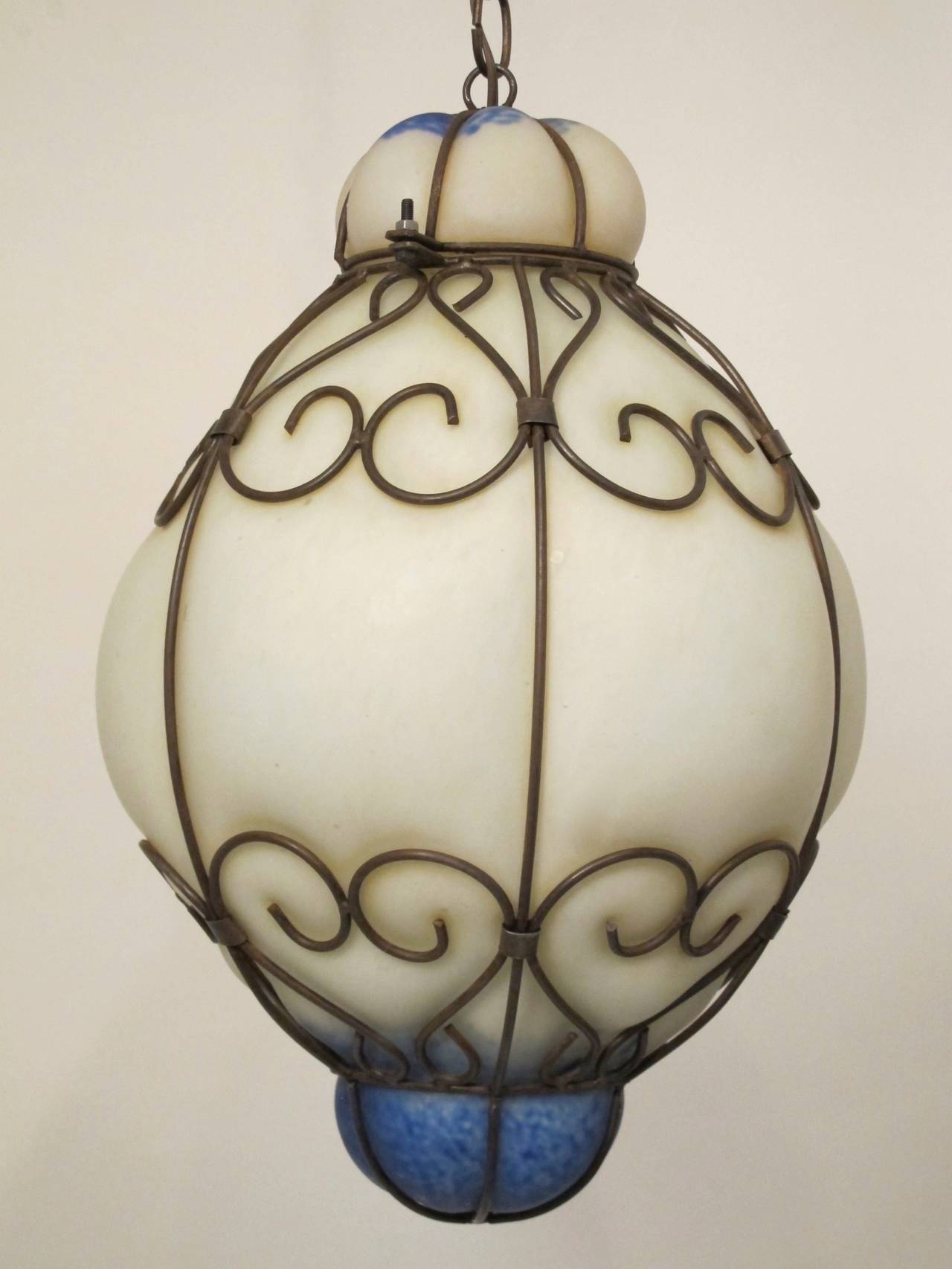 Mid Century Murano Glass Pendant Lantern Light Fixture In Good Condition For Sale In San Francisco, CA