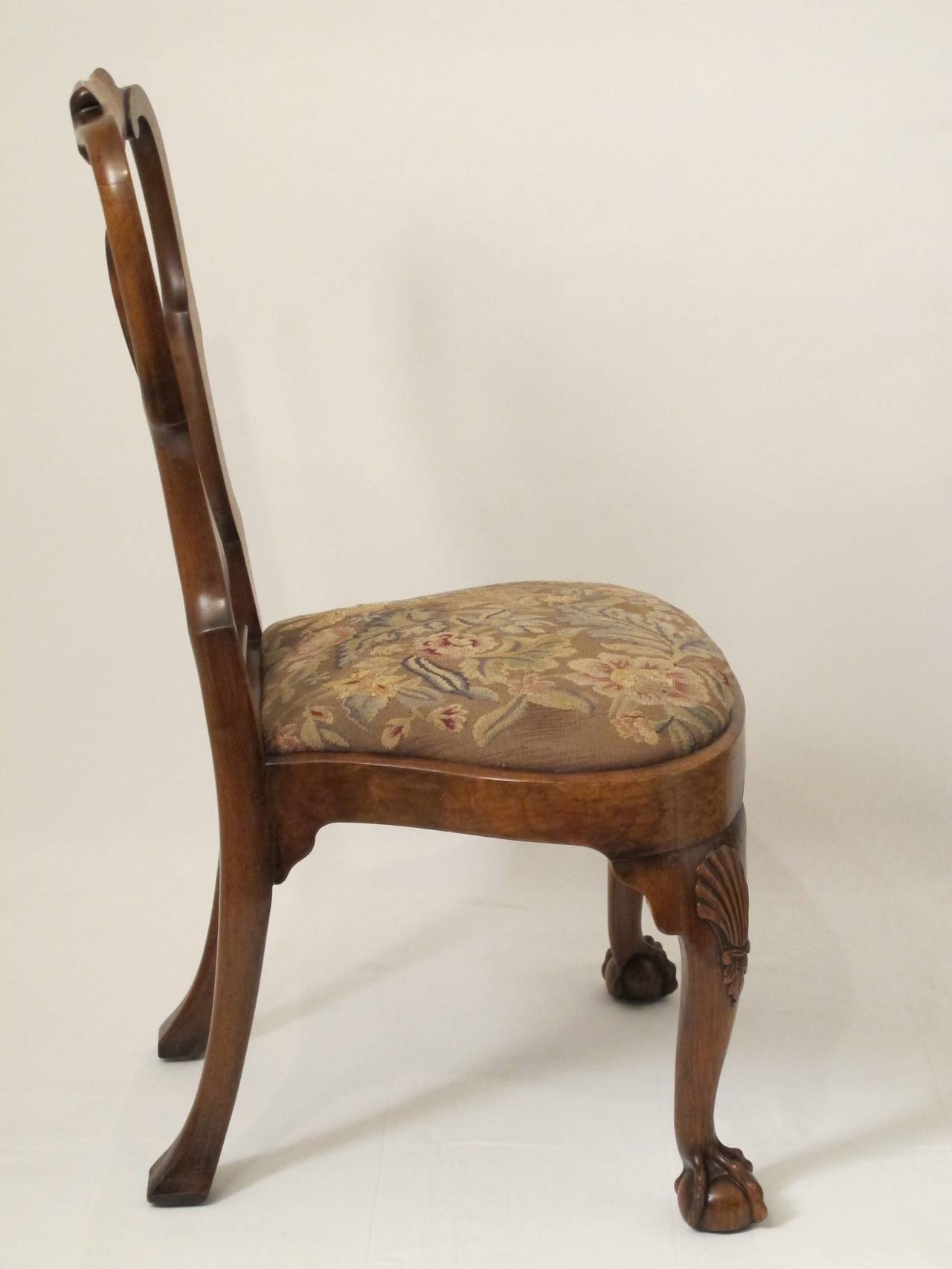 Carved Queen Anne Style Walnut Side or Desk Chair