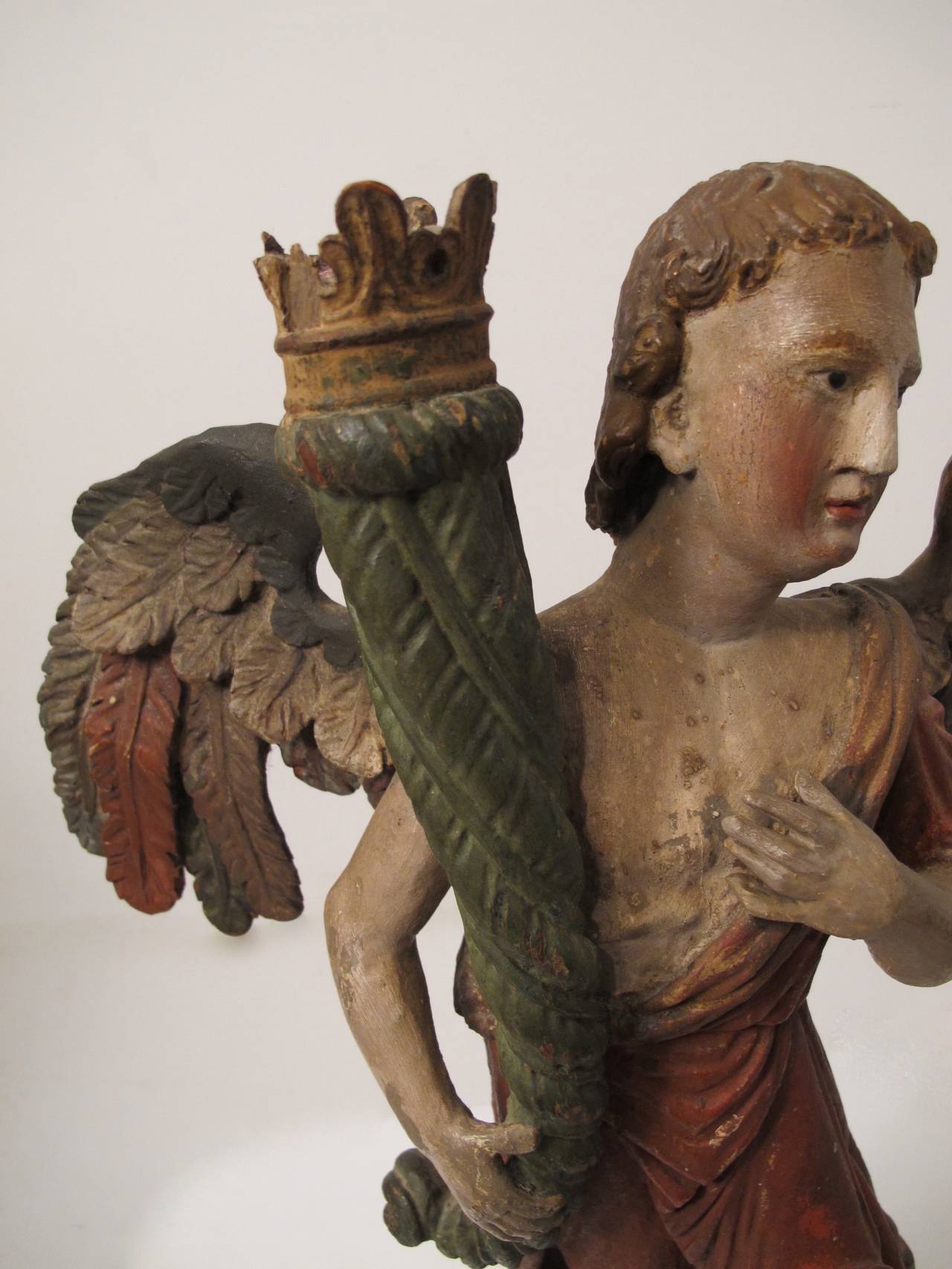 Carved Pair of 18th Century Angel Candle Torchieres