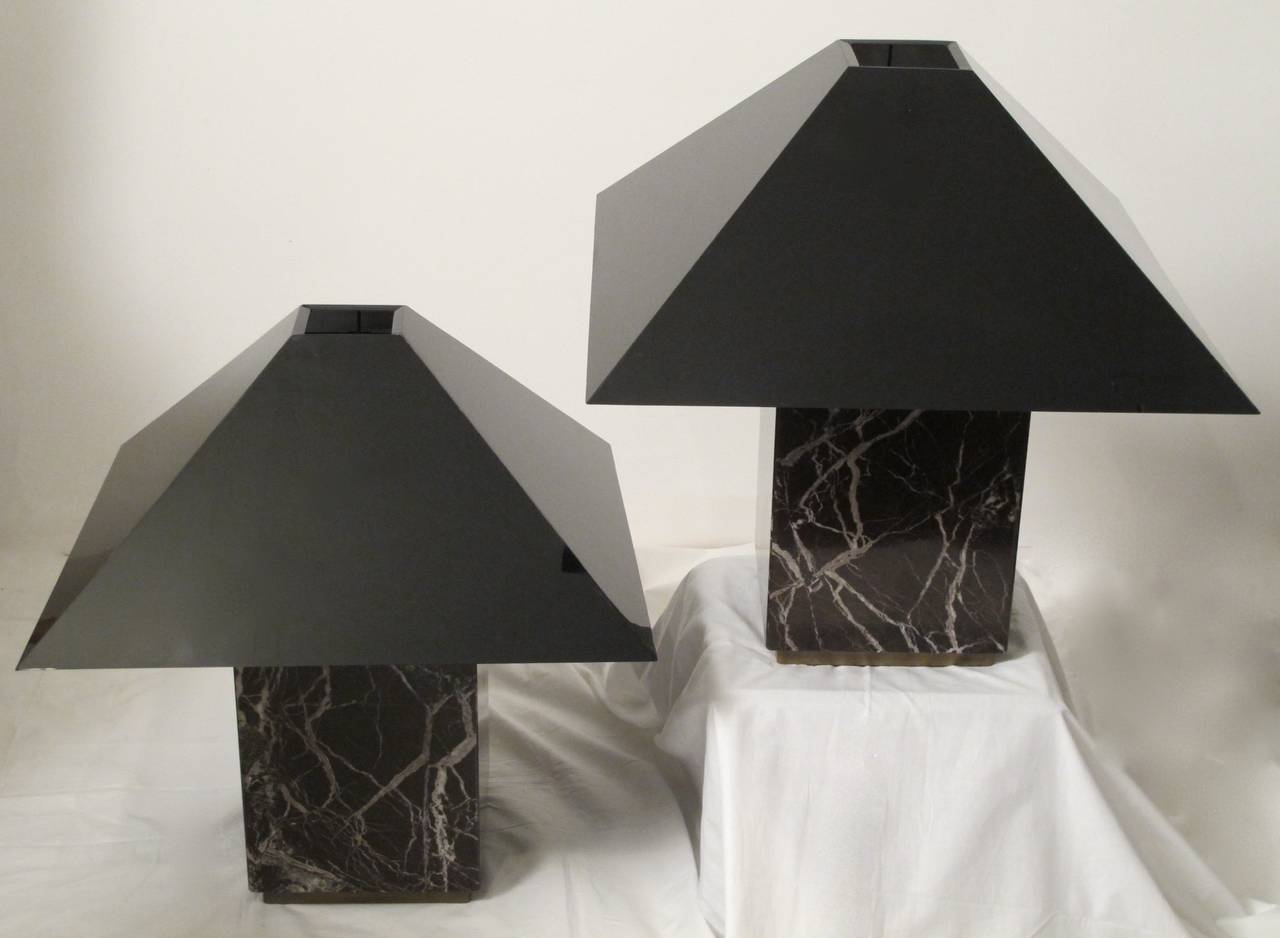 Mid-Century Modern Pair of large Mid Century Italian Marble Lamps w/ original plexi shades