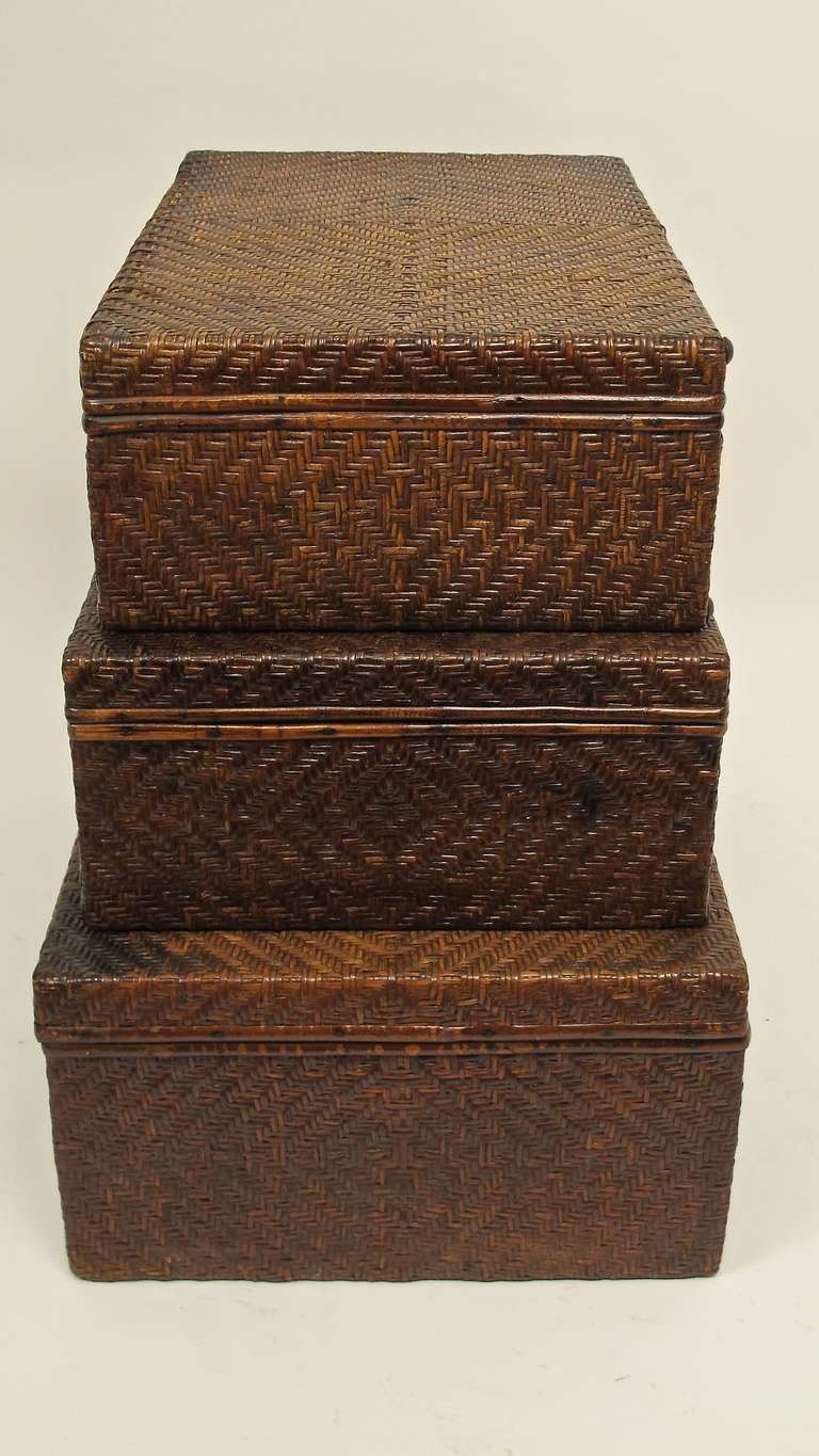 Set of Three Vintage Woven Cane Luggage Suitcases 4