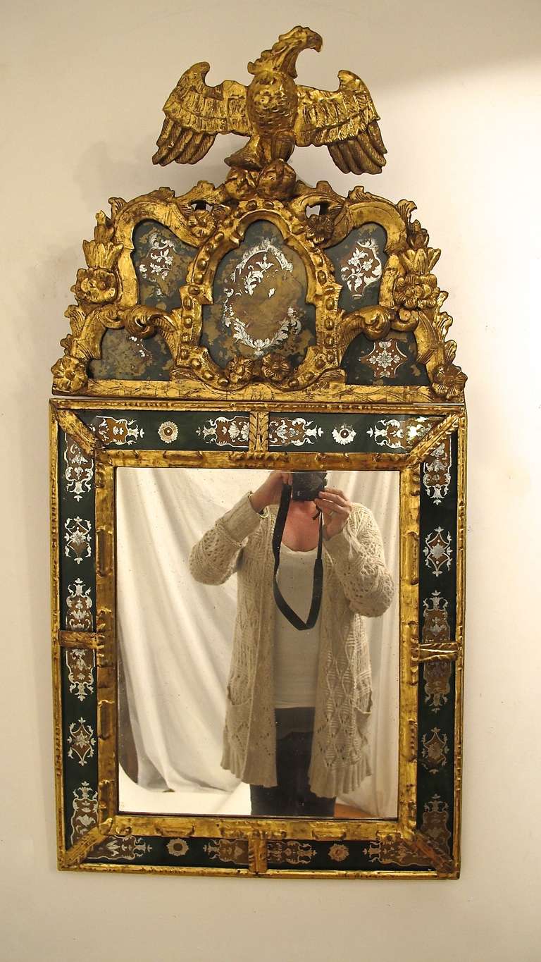 18th Century and Earlier 18th Century Eglomise and Giltwood Mirror