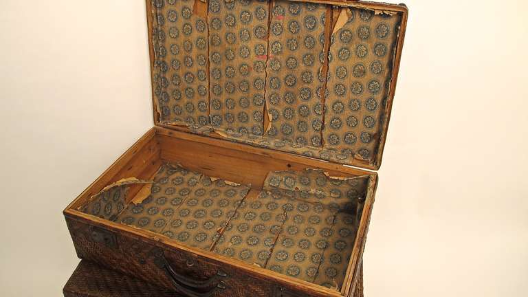 20th Century Set of Three Vintage Woven Cane Luggage Suitcases