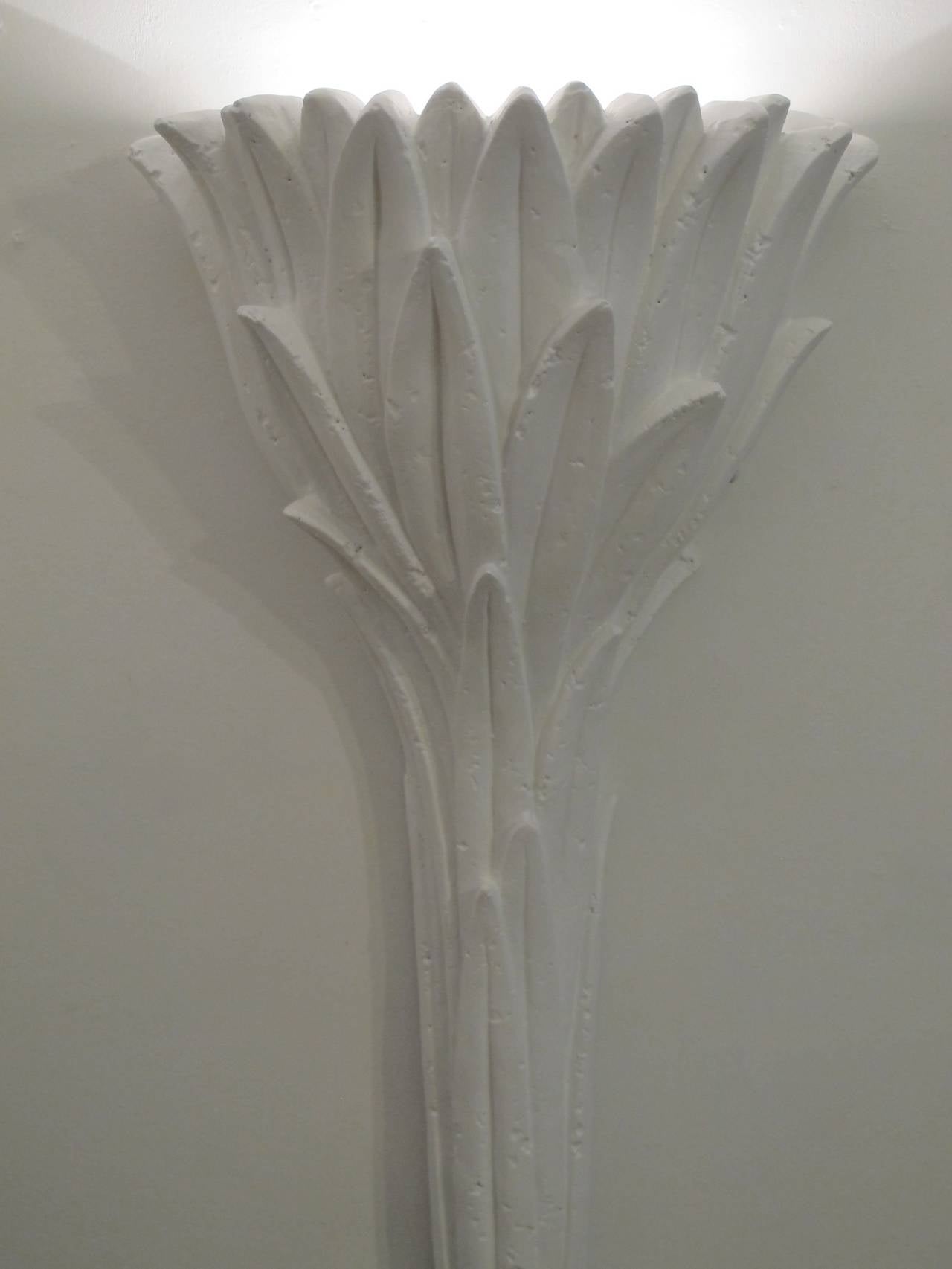 Plaster Serge Roche Style Palm Leaf Sconce Torchier