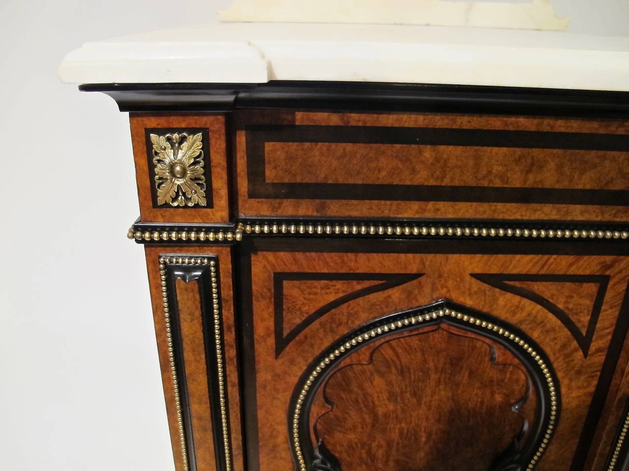 Brass 19th Century European Walnut and Marble Bedside Cabinet