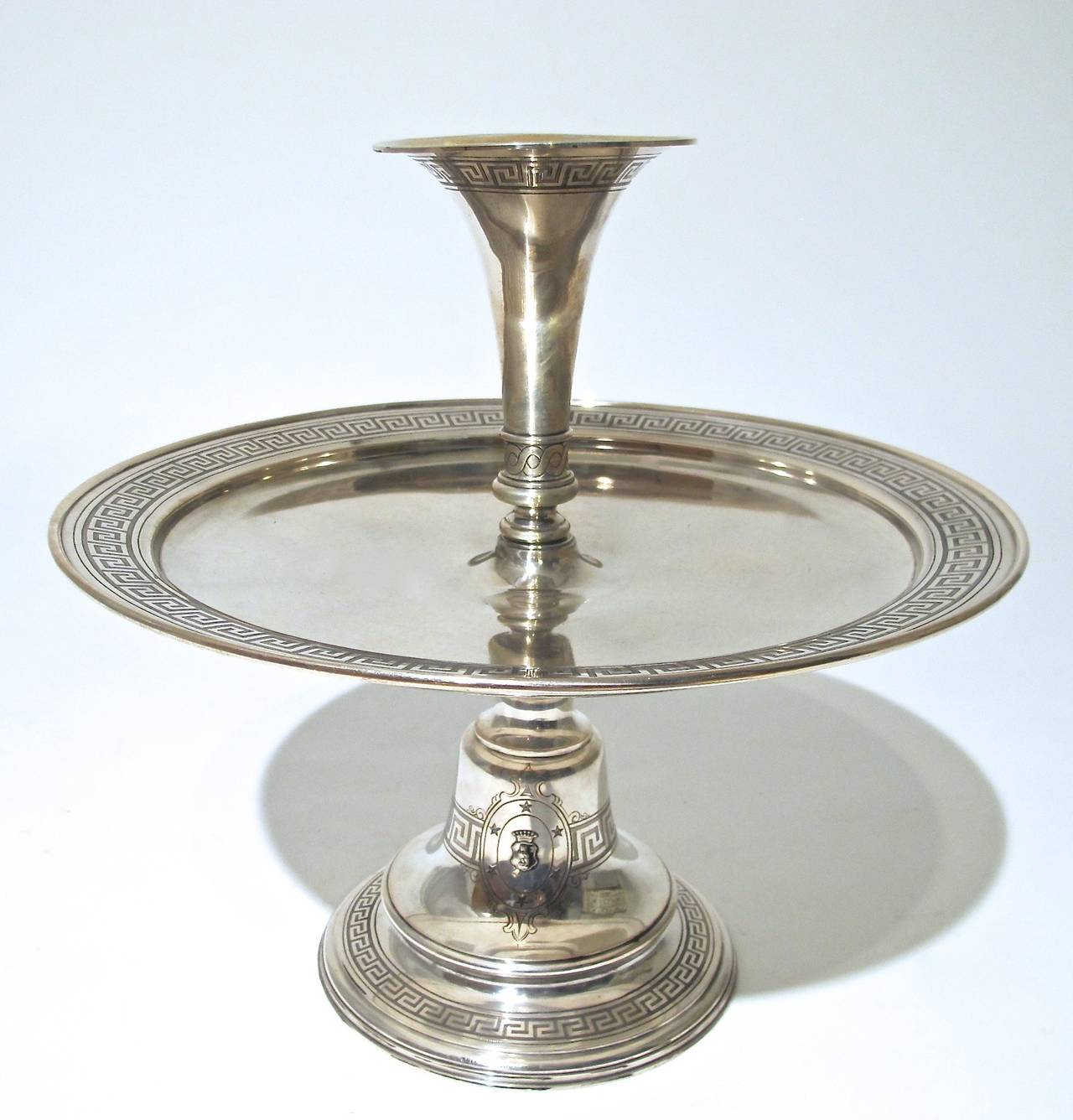 A German 800 silver centerpiece with a classic Greek Key design. Germany, late 19th century.