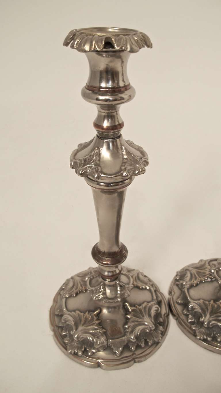 19th Century English Sheffield Silver Candlesticks In Good Condition In San Francisco, CA