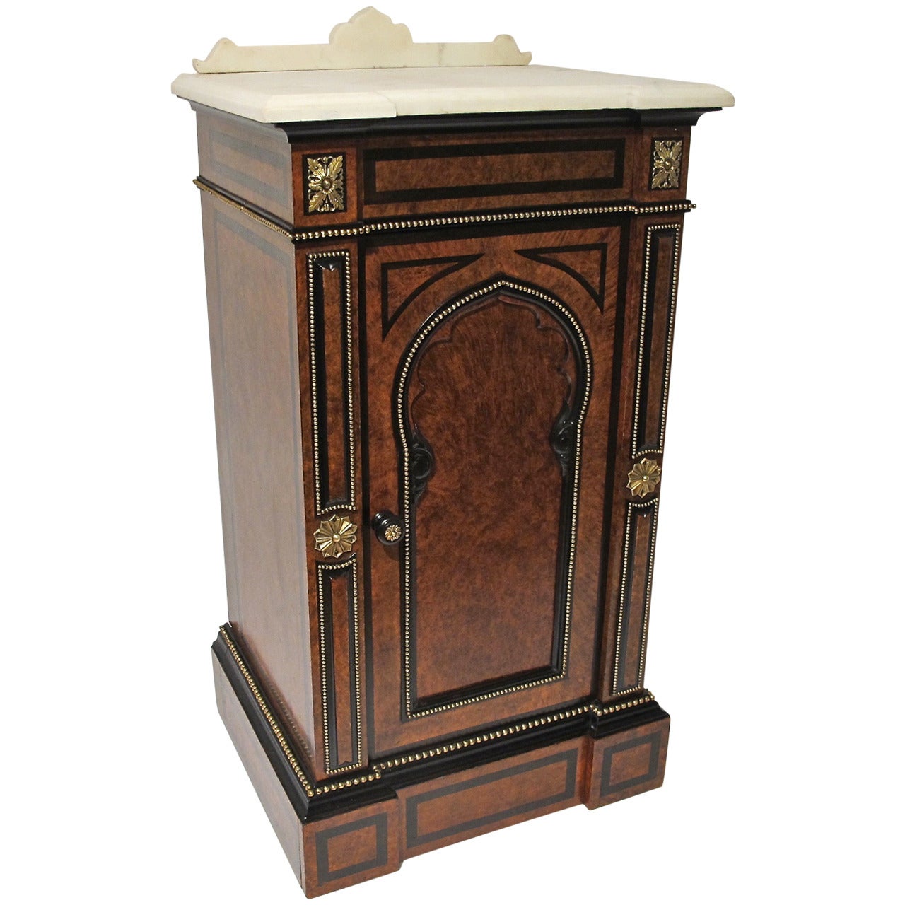 19th Century European Walnut and Marble Bedside Cabinet