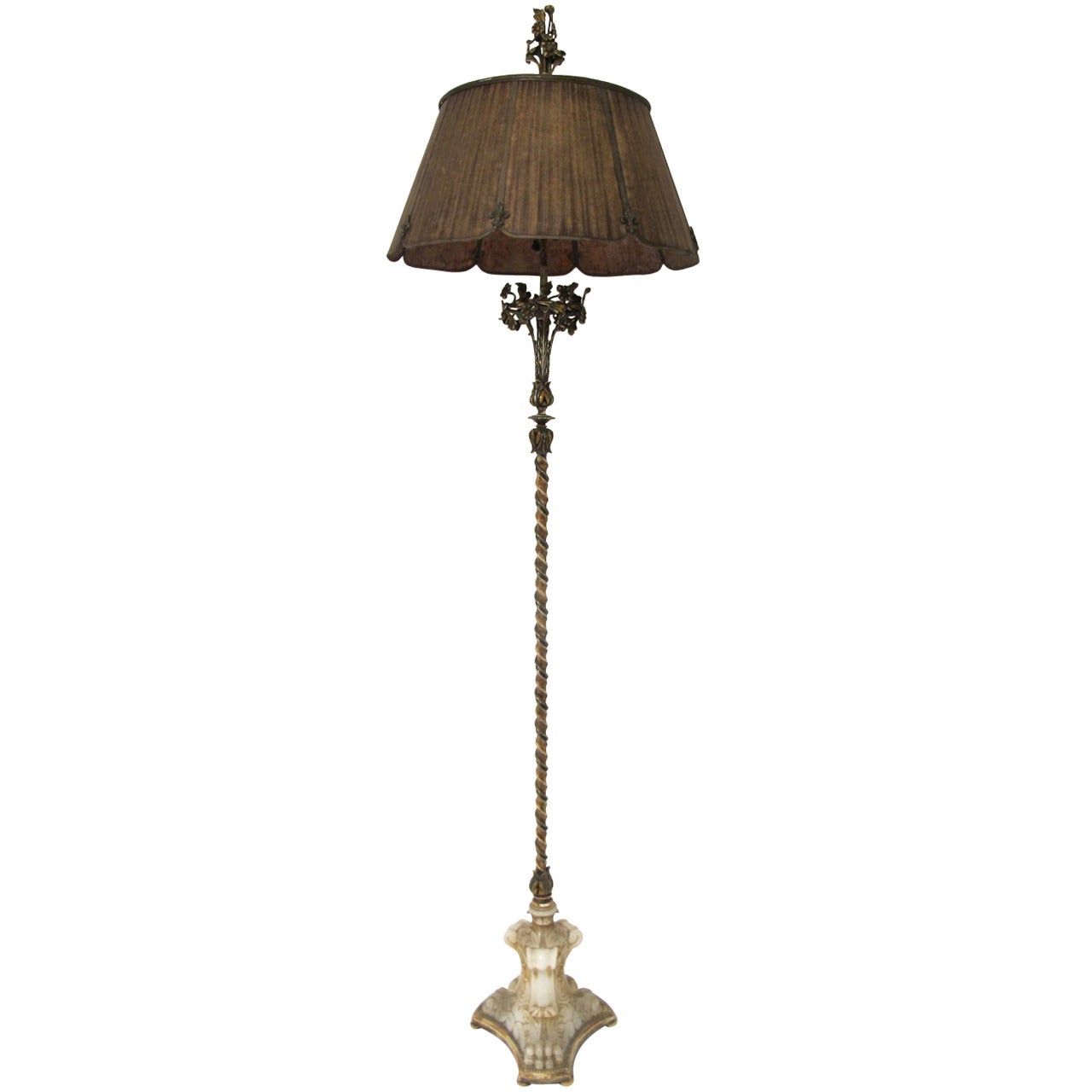 1920s Wrought Iron and Carved Alabaster Floor Lamp
