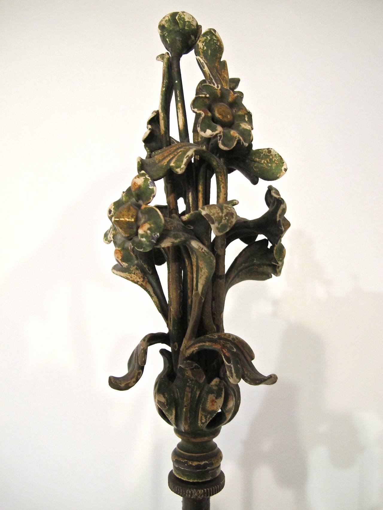 1920s Wrought Iron and Carved Alabaster Floor Lamp 1
