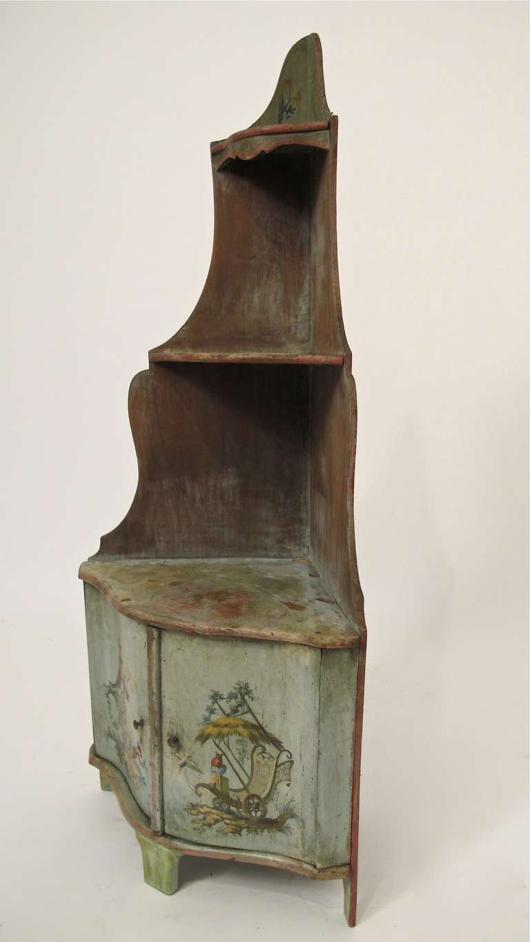 Charming small table top corner cabinet or shelf with original paint and hand painted detail.