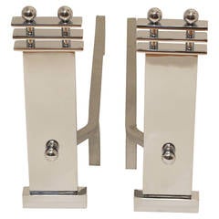 Art Deco Chrome Fireplace Andirons 10
