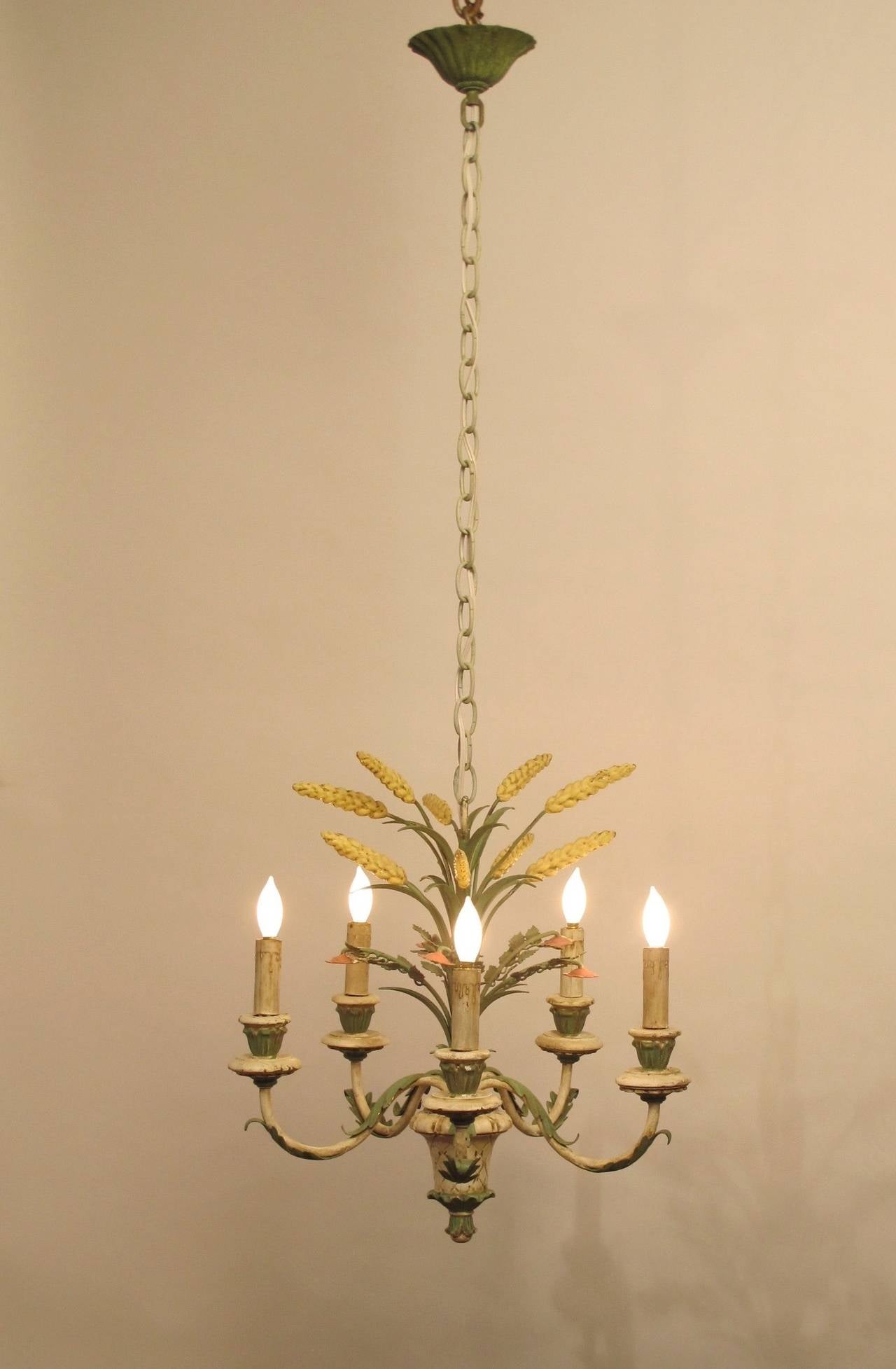20th Century Italian Wood and Tole Chandelier