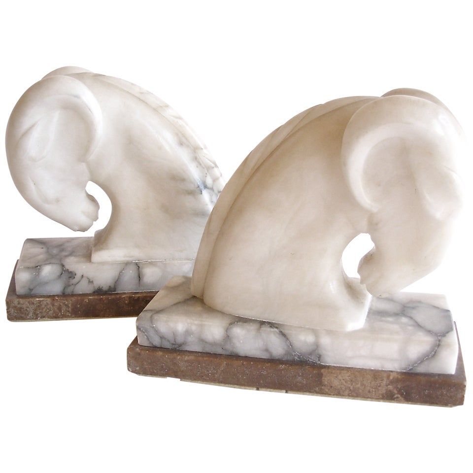 Hollywood Regency Marble Ram
s Head Bookends