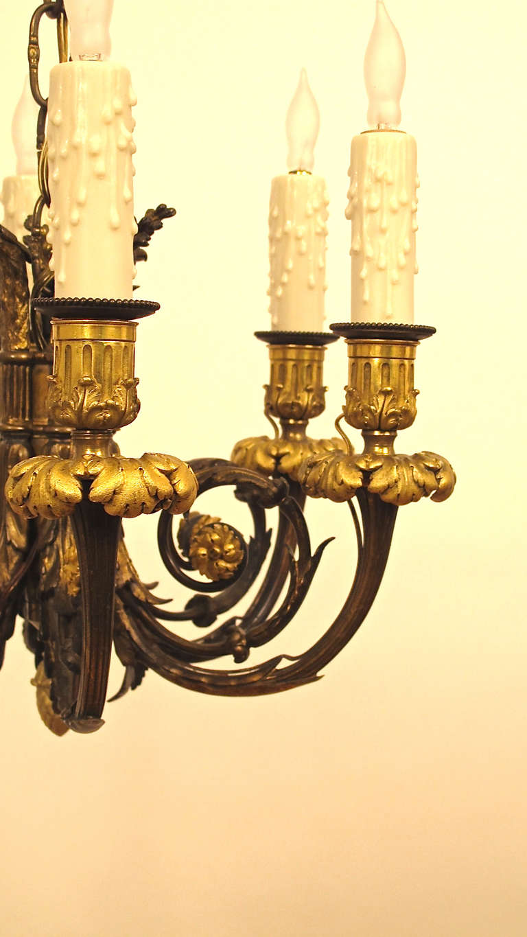 French Louis XVI Style Bronze Petit Six Light Chandelier