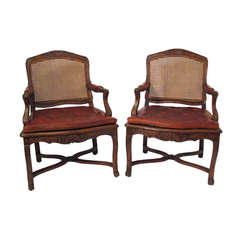 Pair French Regence Walnut Fauteuils Armchairs 5