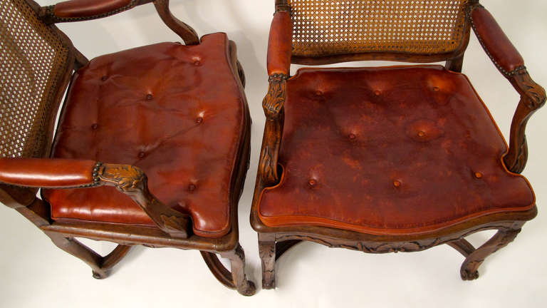 Louis XIV Pair of French Regence Walnut Fauteuils Armchairs