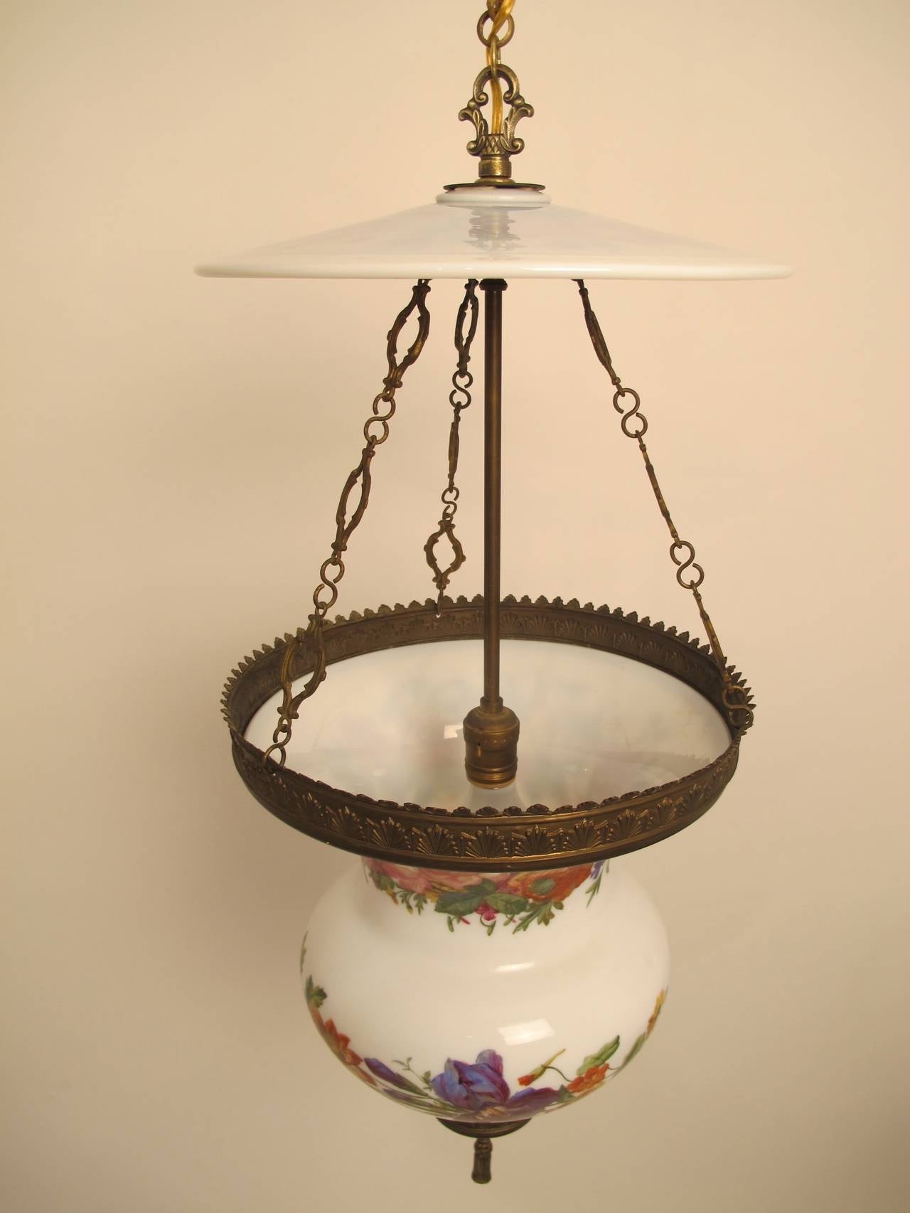 Painted 19th Century Hurricane Lamp Light Fixture