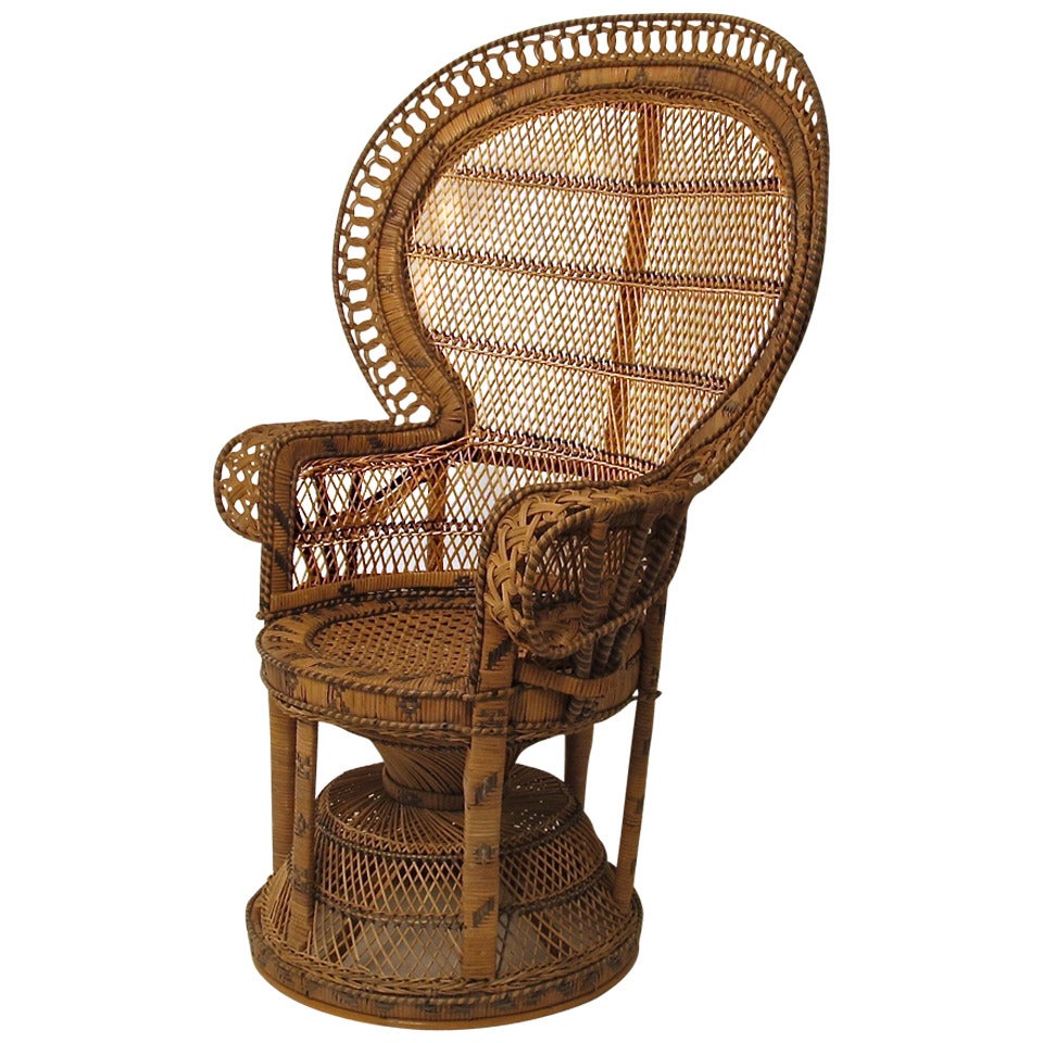 Antique Wicker and Rattan Peacock Fan Chair