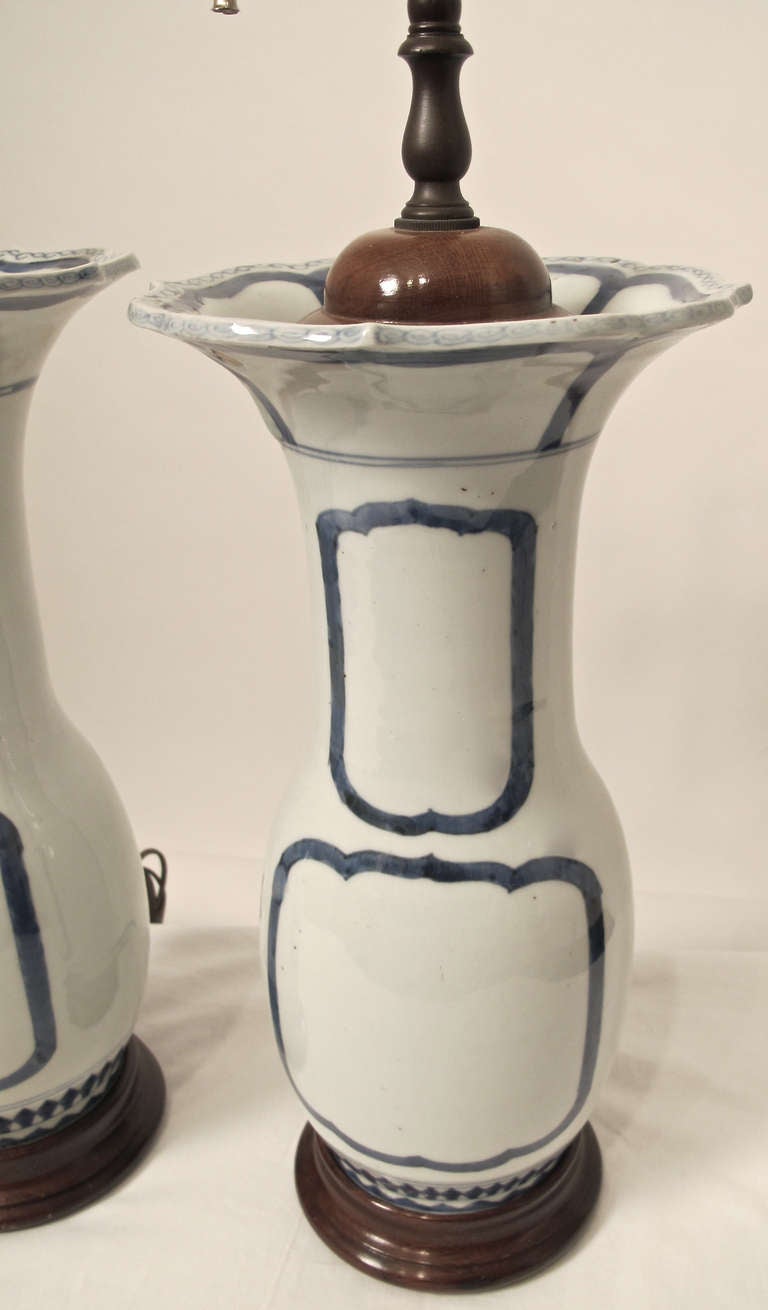 19th Century Pair of Blue and White Porcelain Lamps