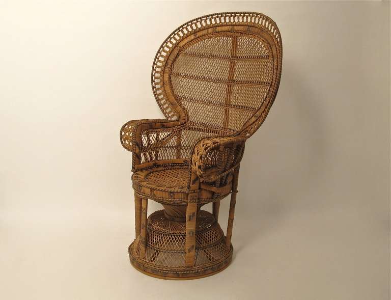 Unusual smaller size fan chair, perfect for a solarium or sunroom. Interesting wicker work, knotting and design detail.  American, Circa 1890.