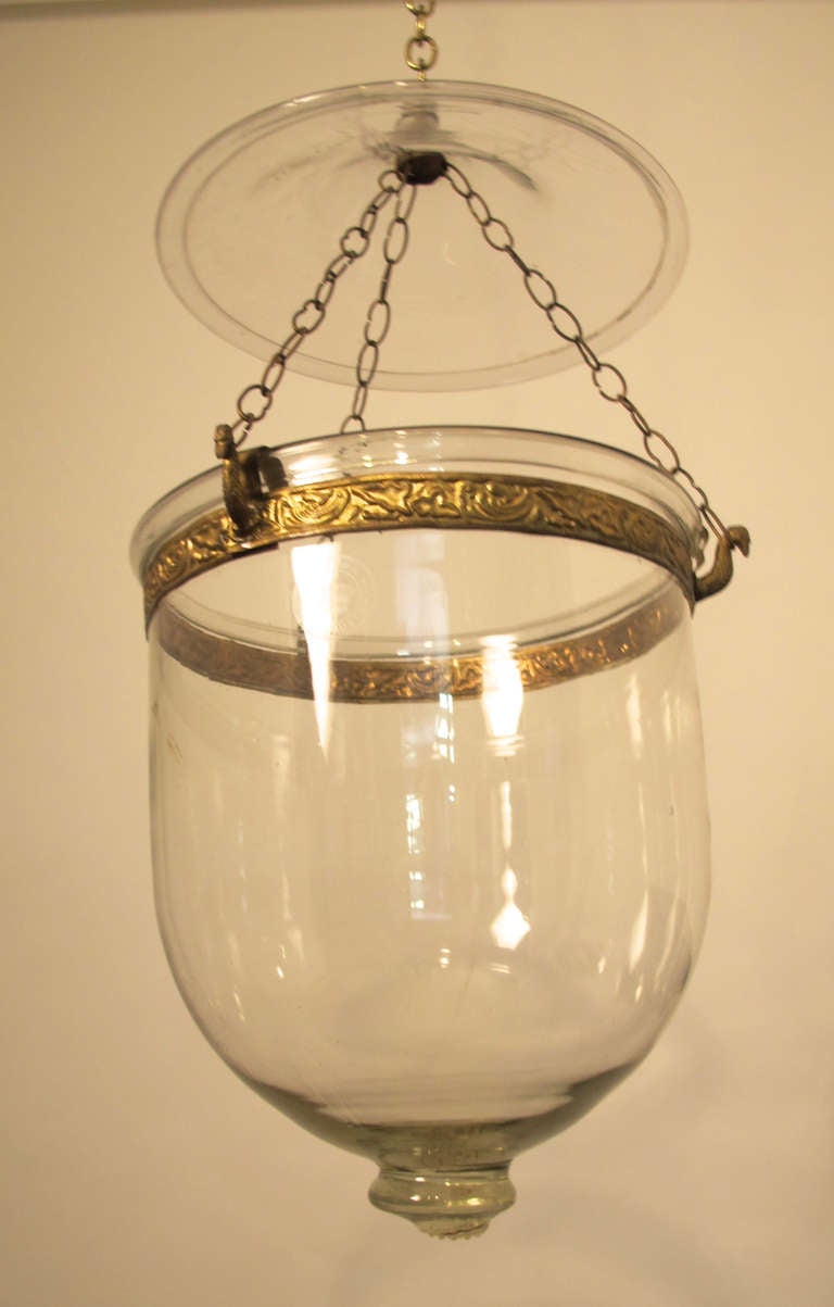 Unknown 19th C Genuine Free-blown Glass Hanging Hurricane Lantern with Canopy