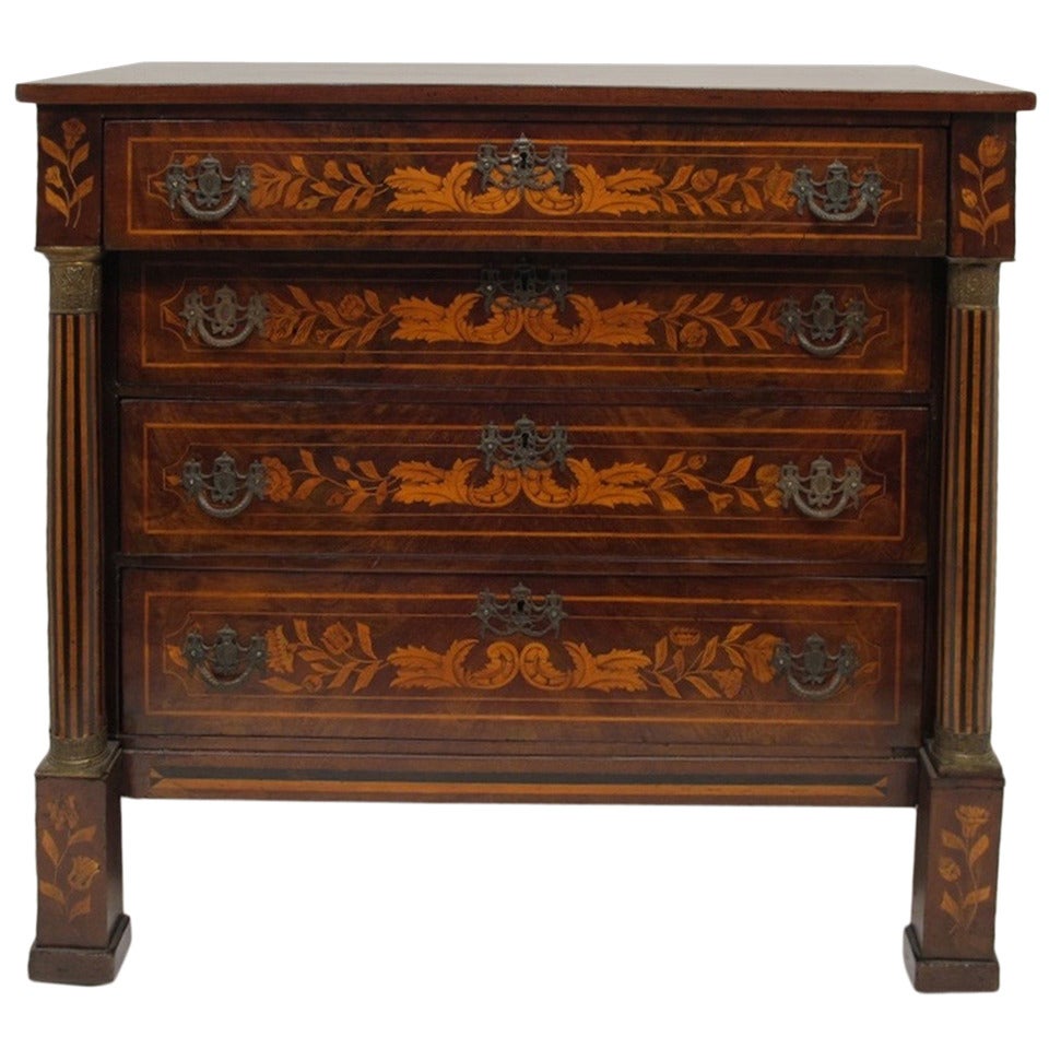 Walnut and Fruitwood Marquetry Chest of Drawers, 18th Century Dutch For Sale