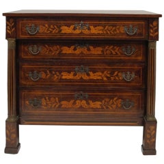 Antique Walnut and Fruitwood Marquetry Chest of Drawers, 18th Century Dutch
