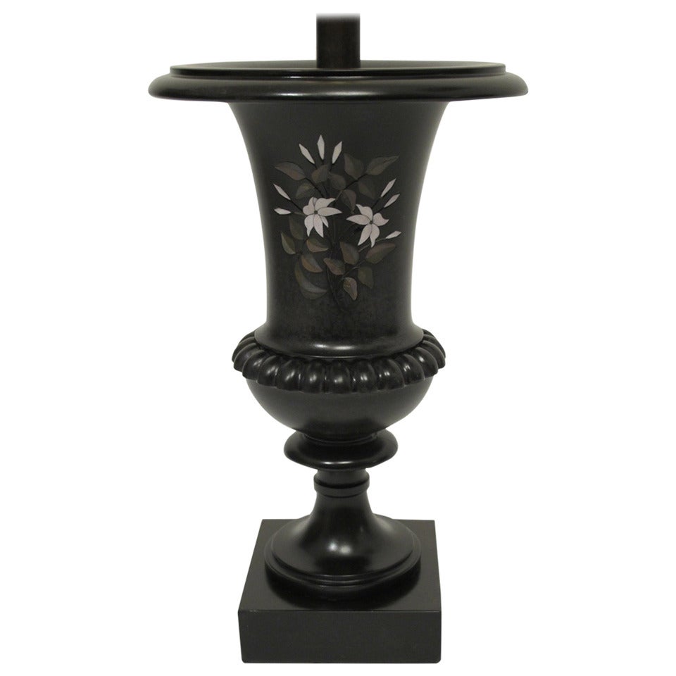 Antique Italian Marble And Pietra Dura Inlay Table Lamp