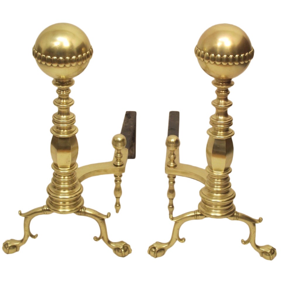 19th Century Federal Style Brass Andirons