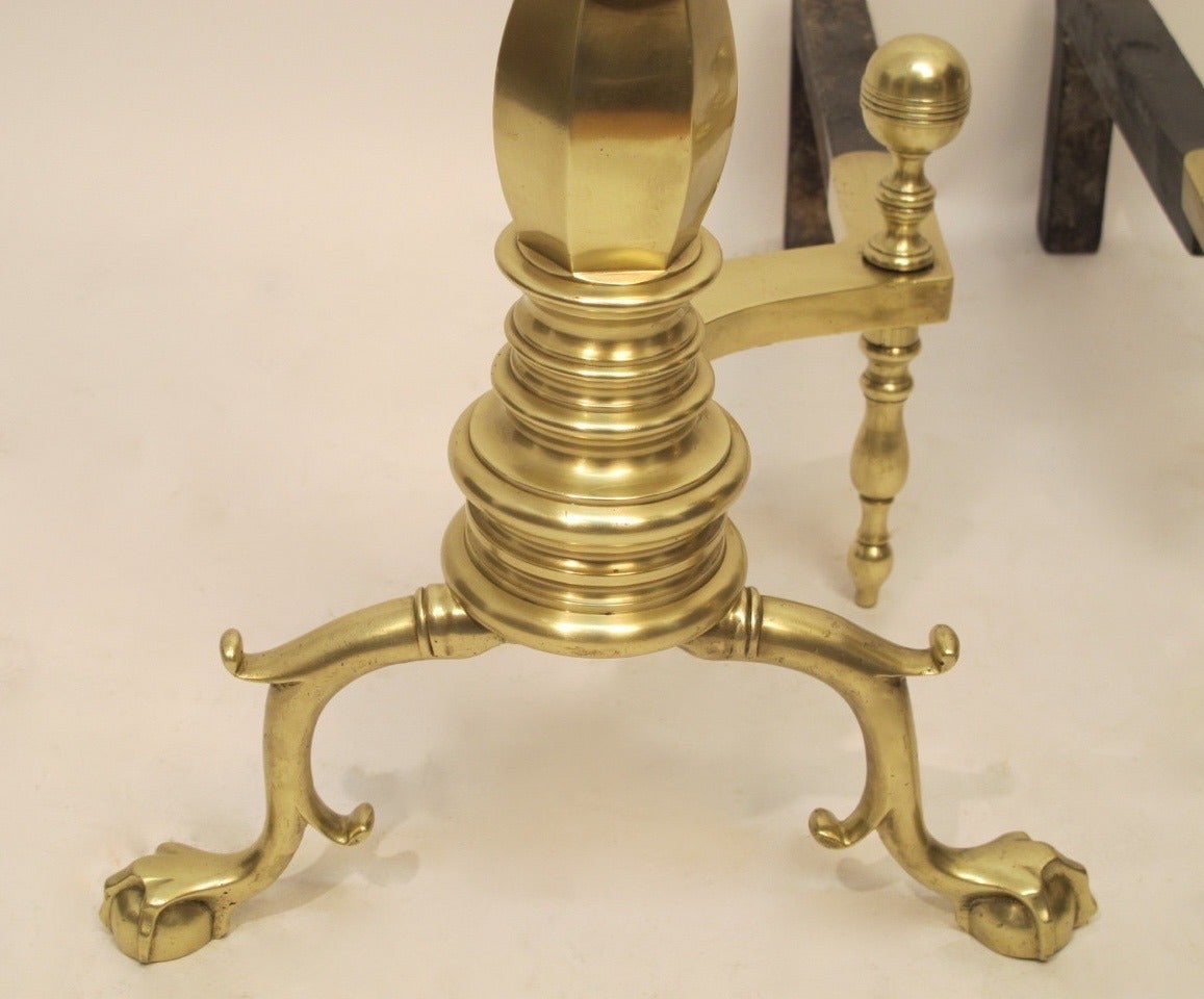 American 19th Century Federal Style Brass Andirons