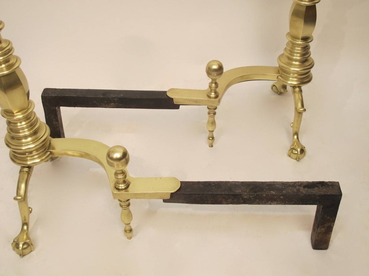 19th Century Federal Style Brass Andirons 1