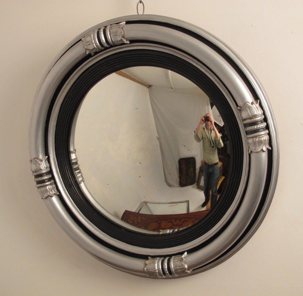English Regency Style Silvered Convex Mirror For Sale