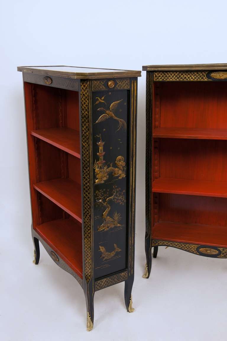 Wood Pair of French Chinoiserie Bookcases