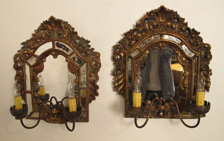 Baroque Style Wood and Mirror Sconces In Good Condition For Sale In San Francisco, CA