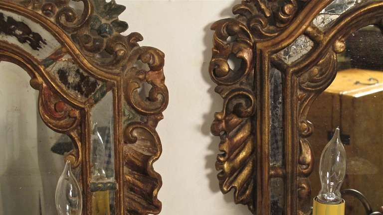 Baroque Style Wood and Mirror Sconces For Sale 1