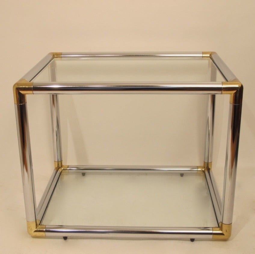 Pair of Italian Mid-Century Modern Chrome and Brass Side Tables In Good Condition In San Francisco, CA