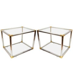 Pair of Italian Mid-Century Modern Chrome and Brass Side Tables