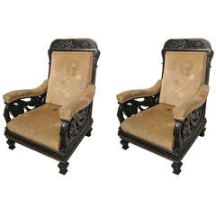 Antique Pair of Impressive American Aesthetic Library Armchairs
