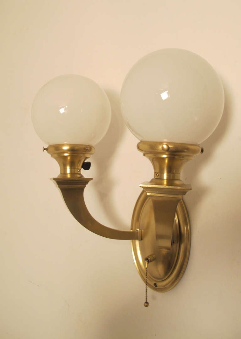 Art Deco Brass Double Globe Wall Sconces