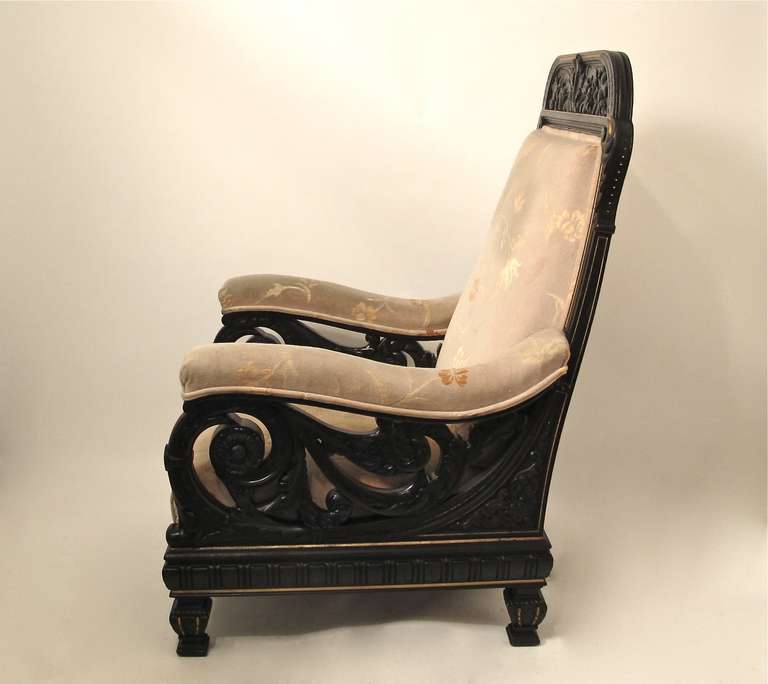 Carved Pair of Impressive American Aesthetic Library Armchairs