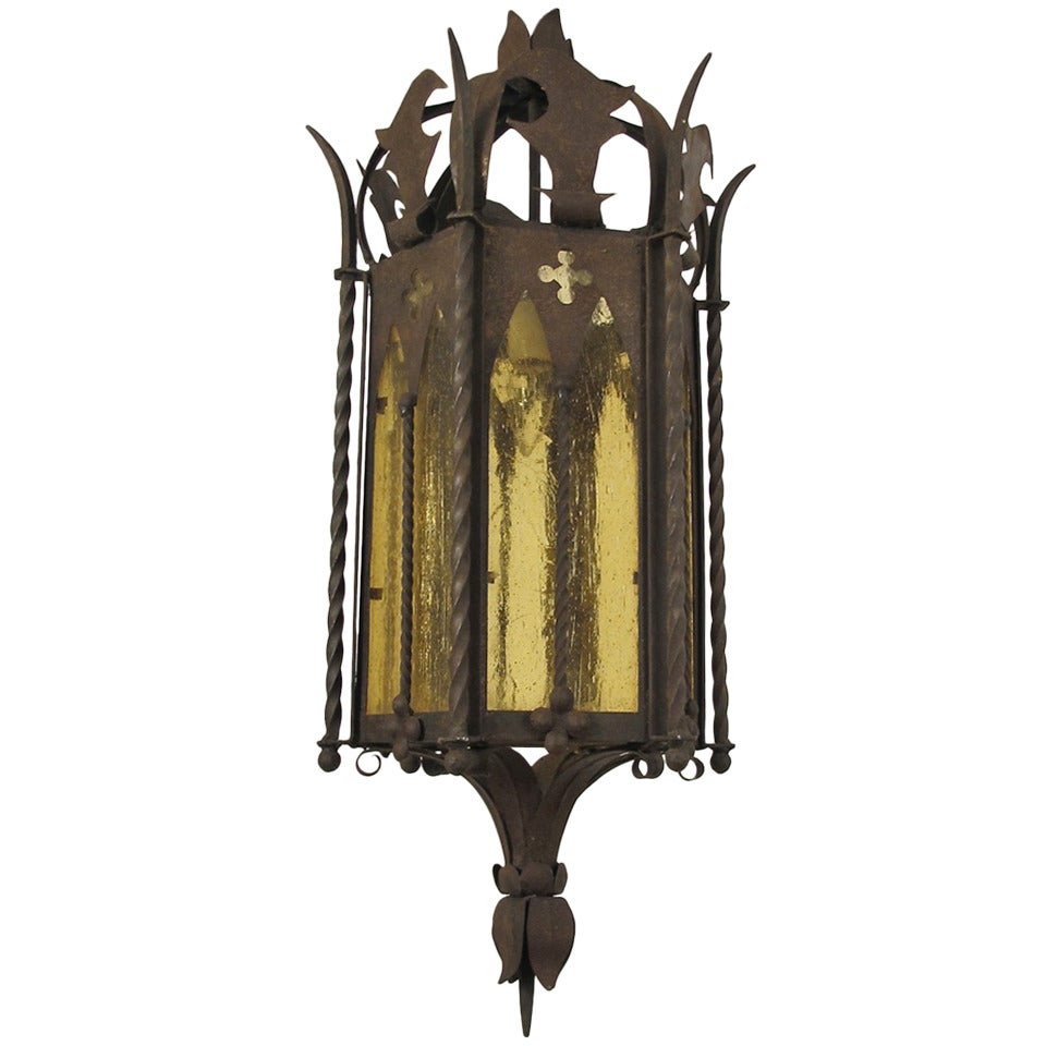 Wrought Iron and Glass Lantern, Early 20th Century For Sale