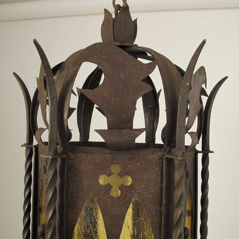 Farol de hierro forjado y cristal de estilo español, principios del siglo XX Estadounidense en venta