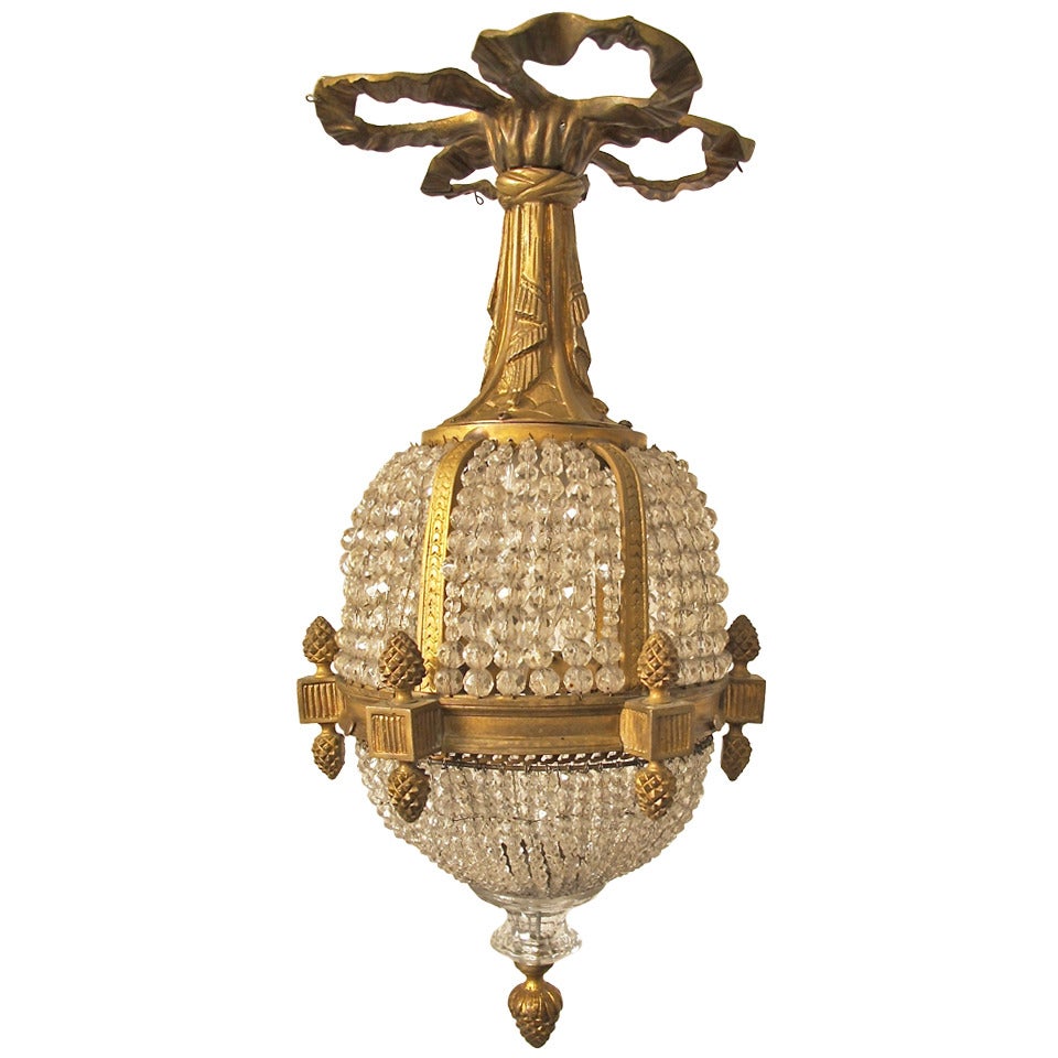 French Brass and Glass Pendant Light