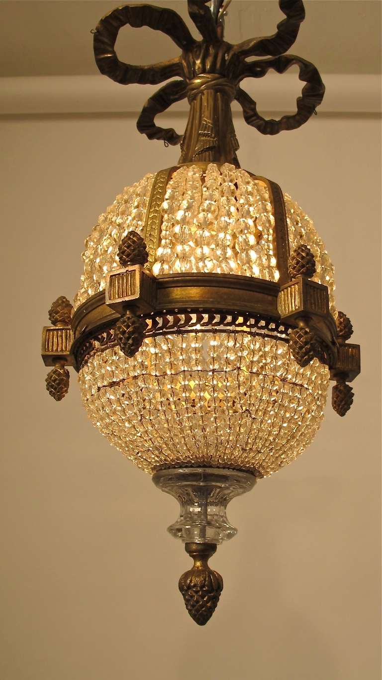 French Brass and Glass Pendant Light In Excellent Condition In San Francisco, CA