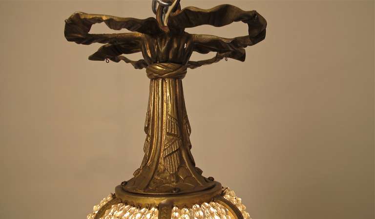 20th Century French Brass and Glass Pendant Light