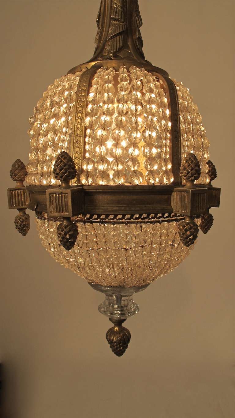 French Brass and Glass Pendant Light 1